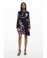 Desigual - Asymmetric Short Dress With Letters, Polyester - Lyst