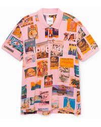 Desigual - Polo Shirt With Vintage Post Card - Lyst