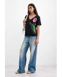 Desigual - Floral Print T-Shirt 100% Cotton, Cotton - Lyst