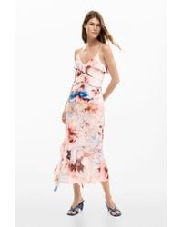 Desigual - Floral Ruffle Dress, Polyester - Lyst