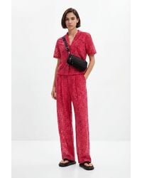 Desigual - Tailored Floral Lace Trousers, Polyester - Lyst