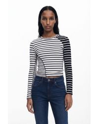 Desigual - Asymmetric Striped T-Shirt, Cotton - Lyst