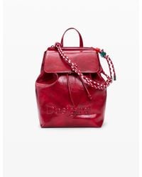 Desigual - Zaino Piccolo Logo, Donna, Poliuretano, Rosso - Lyst