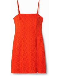 Desigual - Short Swiss Embroidery Dress, Cotton - Lyst