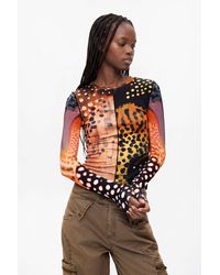 Desigual - Printed Long Sleeve T-Shirt, Viscose - Lyst