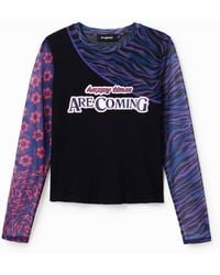 Desigual - Patchwork Tulle T-Shirt With Message - Lyst