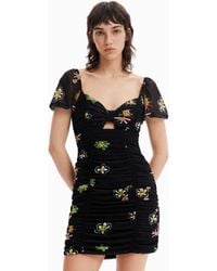 Desigual - Short Ruched Knot Dress, Polyester - Lyst