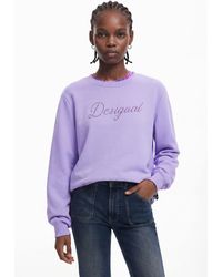 Desigual - Sweatshirt With Logo And Rhinestones, Cotton - Lyst