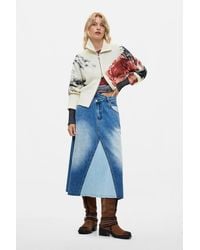 Desigual - Falda Midi Vaquera Combinada, Mujer, Algodon, Azul - Lyst