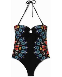 Desigual - Bandeau-Badeanzug Tiefseemuster - Lyst