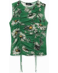 Desigual - Ruched Floral T-Shirt, Polyester - Lyst