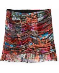 Desigual - Draped Floral Patchwork Mini Skirt, Polyester - Lyst