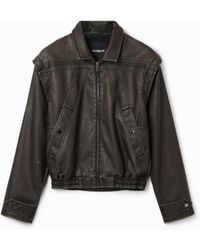 Desigual - Leather-Effect Detachable Sleeve Jacket, Polyurethane - Lyst