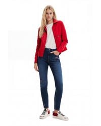 Desigual - Skinny Push-Up Jeans With Embroidered Flowers, Cotton - Lyst