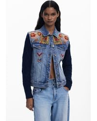 Desigual - Combined Trucker Jacket With Embroidery - Lyst