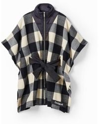 Desigual - Plaid Belted Poncho, Polyester - Lyst