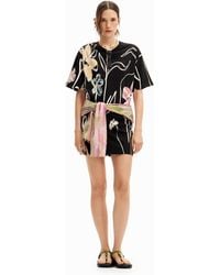 Desigual - Short Dress With Arty Flowers. - Lyst
