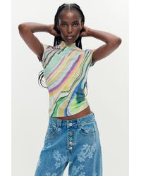 Desigual - Printed Wavy T-Shirt, Polyester - Lyst