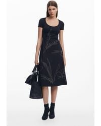 Desigual - Midi Dress With Floral Silhouettes - Lyst