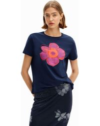 Desigual - Flower Illustration T-shirt - Lyst