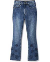 Desigual - Embroidered Cropped Flare Jeans - Lyst