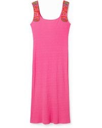 Desigual - Slim Ribbed Strappy Dress, Viscose - Lyst
