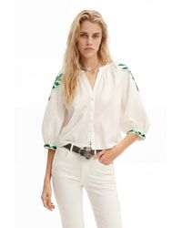 Desigual - V-Neck Embroidered Blouse, Cotton - Lyst