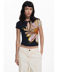 Desigual - Short-Sleeve Floral T-Shirt With Opening - Lyst
