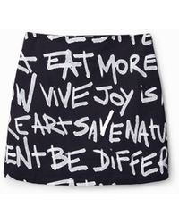 Desigual - Slim Mini Skirt With Text, Cotton - Lyst