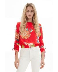 Desigual - Short Gathered Floral Blouse, Viscose - Lyst