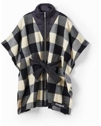 Desigual - Plaid Belted Poncho, Polyester - Lyst
