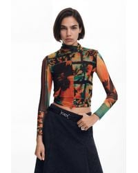 Desigual - Printed Tulle T-Shirt, Polyester - Lyst