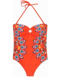 Desigual - Bandeau-Badeanzug Tiefseemuster - Lyst