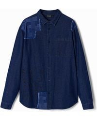 Desigual - Denim Shirt With Embroidery And Patches. Cotton - Lyst