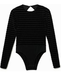 Desigual - Samt-Body Im Slim Fit Mit Streifen - Lyst