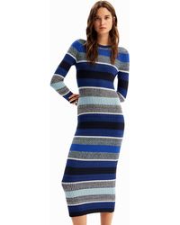 Desigual - Stripy Ribbed Midi Dress - Lyst