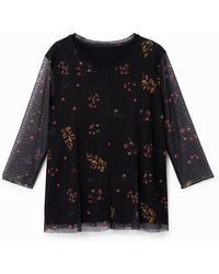 Desigual - Floral T-shirt Tulle Sleeves - Lyst