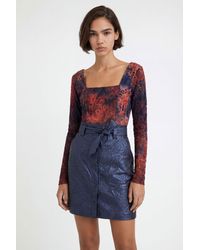 Desigual - Embossed Flower Slim Miniskirt, Polyurethane - Lyst