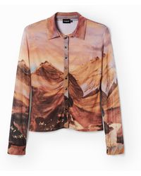 Desigual - Gathered Tulle Landscape T-Shirt, Polyester - Lyst