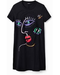 Desigual - Arty Face T-Shirt Dress, Cotton - Lyst