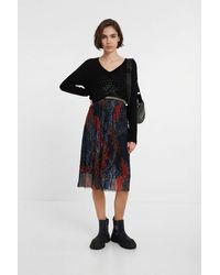 Desigual - Floral Pleated Midi-Skirt, Polyester - Lyst