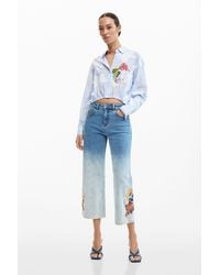 Desigual - Embroidered Culotte Jeans, Cotton - Lyst