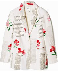 Desigual - Gerade Geschnittener Blazer Text Blumen - Lyst