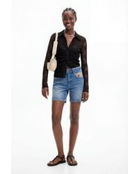 Desigual - Embroidered Denim Shorts, Cotton - Lyst