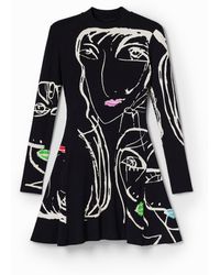 Desigual - Short Faces Skater Dress, Viscose - Lyst