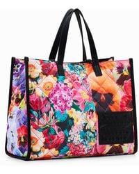 Desigual - Extra Large Floral Patchwork Shopper Bag, Polyester - Lyst