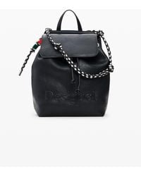 Desigual - Sac À Dos Moyen Tressé, Femme, Polyuréthane, Noir - Lyst