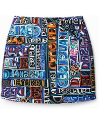 Desigual - Slim Arty Logo Mini Skirt, Cotton - Lyst
