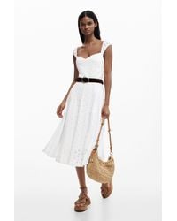 Desigual - Midi Embroidered Dress, Cotton - Lyst