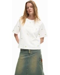 Desigual - Logo T-Shirt With Appliqués, Cotton - Lyst